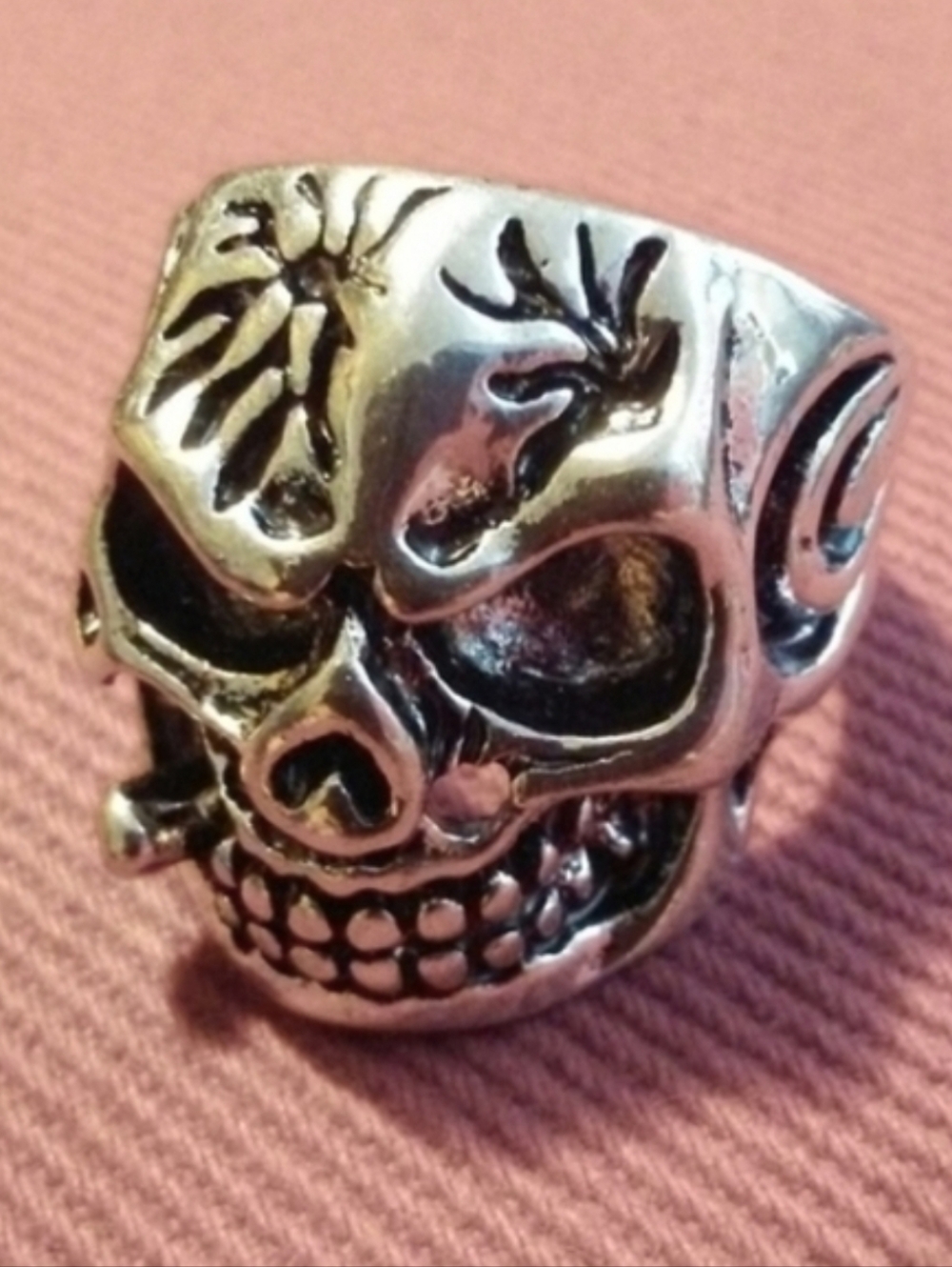Skull Ring Heavy Metal Silver Big Cigar Smoking Unisex Biker Goth Rock Punk Sz 8